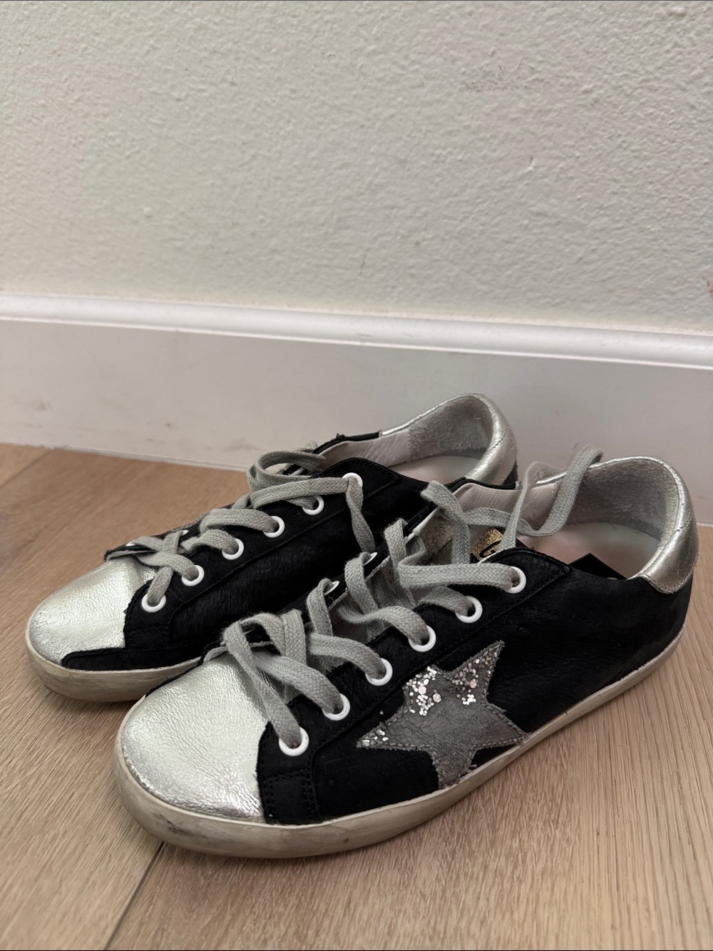 Golden Goose Black & Silver Star Lace-Up Sneakers